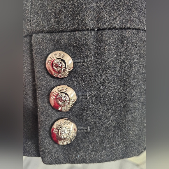 Guess charcoal color wool blend ruffled pea coat. - Picture 6 of 13
